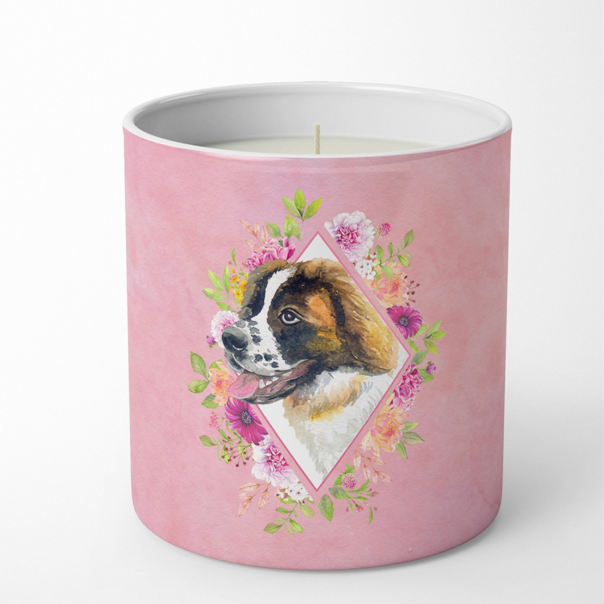 Saint Bernard #2 Pink Flowers 10 Oz Decorative Soy Candle